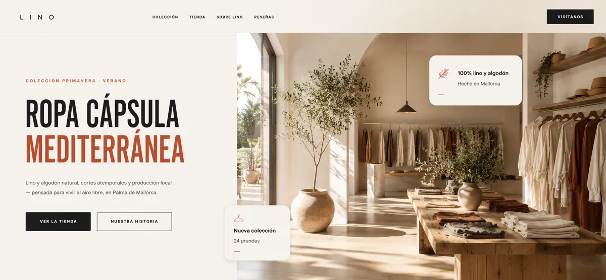 Web de Lino, tienda de ropa cápsula mediterránea, creada por RedVisuals